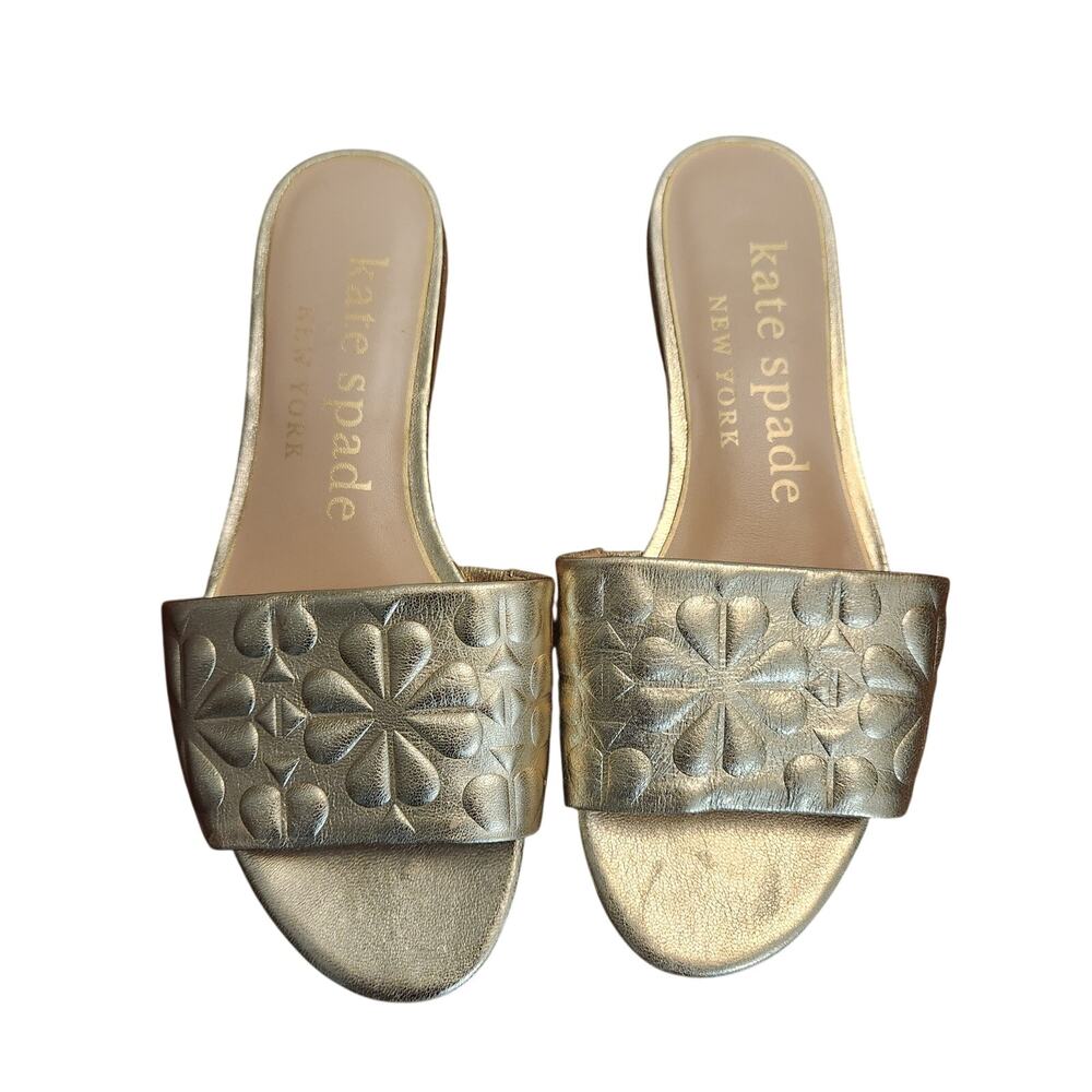 Kate Spade Emmie Pale Gold Metallic Floral Embossed Slide Sandals Size 6B